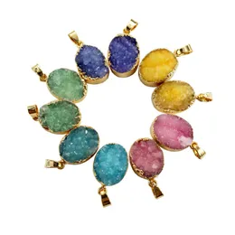 Handmade Natural Crystal Stone Gold Plated Druzy Pendant Necklaces Decor Jewelry For Women Men With Chain