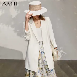 Amii Minimalism Spring Women's Jacket Offical Lady Solid Lapel Single Button Loose Female Coat Causal Blazer Women 12130197 211006