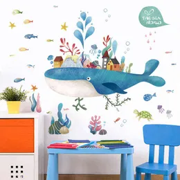 子供たちのための創造的なかわいい漫画の海のクジラの子供の壁のステッカー男の子の寝室の壁の装飾自己接着剤ステッカー装飾ホーム211112