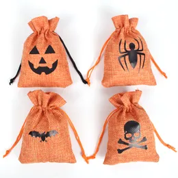 Halloween 50Pcs/Pack Gift Wrap Bat Pumpkin Skull Linen Burlap Candy Drawstrings Bag Pocket Treat Snacks Storage Bags Cookie Pouch KIds Trick or Treating Decor TH0074