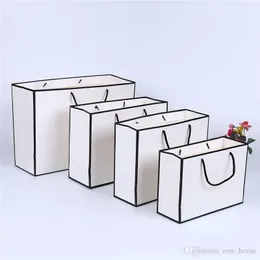 Present wrap vit kort kraftpapper väska tjockna kläder shopping förpackning påse plagg med handtag