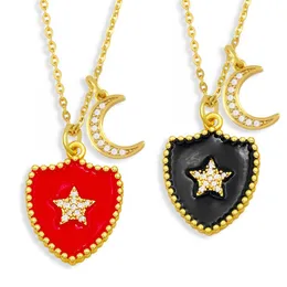 Pendant Necklaces EYIKA Bohemian Colorful Enamel Moon And Star Shield Double Necklace Crystal Zircon Women Gold Choker Statement Jewelry