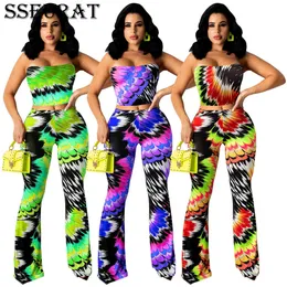 SSEURAT Set da donna Stampa SleevelStraplSlim Pantaloni Due set da 2 pezzi Sexy Night Clubwear Abiti estivi Moda X0709