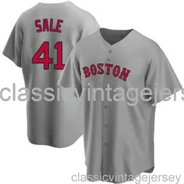 Chris Sale # 41 Maglia da baseball grigia Ver2 XS-6XL Maglia da baseball da uomo donna giovanile cucita