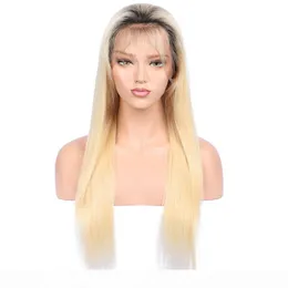 Pełna Koronkowa Ludzki Włosy Ombre Peruki Blondynka 613 1B Z Baby Hair Pre Zieszany Bezklejowy Brazylijski Remy Włosy Ombre Blondynka Lacefront Wig