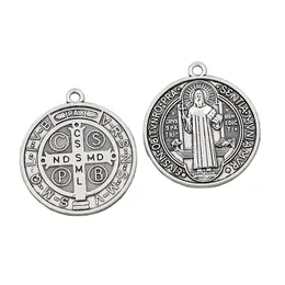 Catholicism St Benedict of Nursia Patron Against Evil Cross Medal Charm Beads 35x31mm Antique Silver Pendant L1646 40pcs/lot