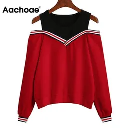 Aachoae Women Off Shoulder Leisure Pullover Hoodies Casual Autumn Long Sleeve Sweatshirt Jumper Tops Outwear Sudadera Mujer 201126