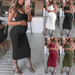 Kvinnor Gravanter Solid Vest Dress O-Neck Ärmlös Nursing Maternity Klänningar För Foto Skytt Bodycon Graviditet Klänning Q0713