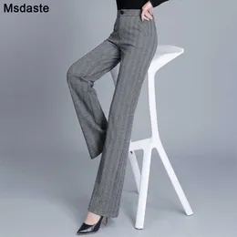 Pantaloni formali Pantaloni da lavoro in lana Pantaloni larghi a gamba larga Autunno inverno Vita alta Pantaloni dritti a figura intera Pantaloni da donna da ufficio Q0801