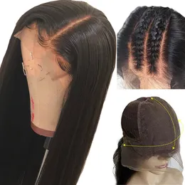 Peruki dla kobiet głębokie rozstanie proste 13x6 koronkowe peruki przednie wyrzucone z naturalnymi włosami Brazylian Remy Human Hair
