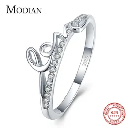 Romantiskt brev Kärlek Enkel Ring Fashion Real 925 Sterling Silver Clear CZ Finger Ringar För Kvinnor Fina Smycken Bijoux 210707