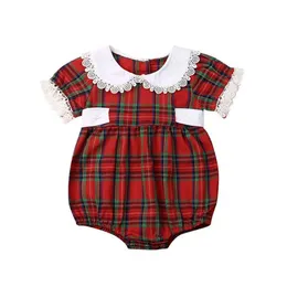 Maluch Dziewczyny Boutique Romper Bawełna Krótki Rękaw Baby Girl Czerwona Sukienka w kratę Siostra Ubrania Niemowląt Urodziny Boże Narodzenie Dresses 210615