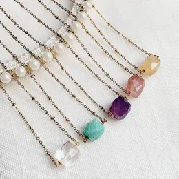 Hängsmycke Halsband Healing Smycken Natural Crystal Halsband Rostfritt stål Choker Många Quartz Citrins Amazonite Amethysts Collier