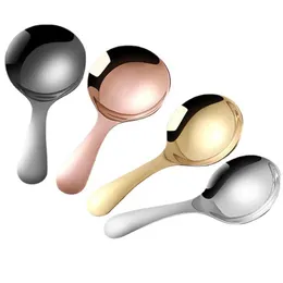 3 Colors Stainless Steel Spoons Children's Short Handle Round Head Spoon Household Kitchen Tableware Creative Mini Tea Spoon
