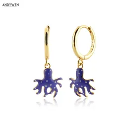 Andywen 925 Sterling Silver Fruits Brinco AROS Pulpo Gotas de Gota de Luxo Loops Piercing para Mulheres 210608