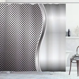 Duschgardiner grå gardin cool bakgrund med fyrkantig näthögtalare presenterade industriell järnvattentät badrumsdekor