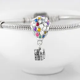 Autentyczne S925 Silver Dangle Charm Balloons House Wisiorek Koralik Fit Lady Bransoletka Bransoletka Dziewczyna Urodziny Prezent DIY Biżuteria Q0531