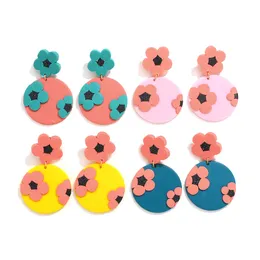 Korea Fashion Sweet Ploymer Clay Flower Dangle Earrings 3D Colorful Acrylic Round Geometric Earring Women Pendant Jewelry