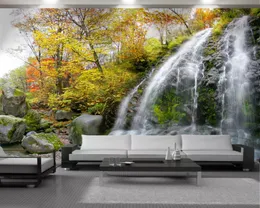 Wall Wallpaper Autumn Forest Large Waterfall 3d Wallpaper Romantic Landscape Decorative Silk 3d Mural Wallpaper