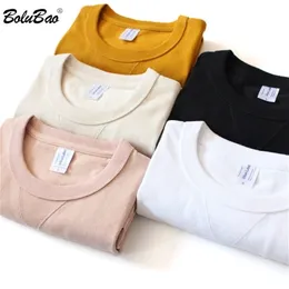 BOLUBAO Summer Men Solid T-Shirt Trendy Brand High Street Casual Tee Shirts Cotton Short Sleeve T Tops Male 210716