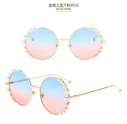 Runde Rahmen-Perlen-Sonnenbrille, europäischer und amerikanischer Modetrend, Damen-Sonnenbrille aus Metall