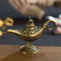 1 PC Aladdin Lampa Tradycyjna Hollow Out Wabiowa Opowieść Magia Aladdin ing Lampa Herbata Doniczka Vintage Retro Home Decoration Akcesoria Y211112