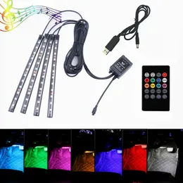 4 Pcs 12 Led Lights Colorful Car Atmosphere Strip Light Auto Decorative Lamp Voice Control USB Interface