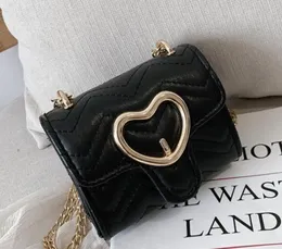 Girls Metal Letter HandBag Kids Love Heart Quilted Chain Bags Lady Style Children PU Leather Single Shoulder Bag Hf5545