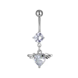 YYJFF D0617 HJÄRT ZIRCON BELLY NAVEL Knapp Ring Clear 8mm Hjärtform 14 GA 10mm Rostfritt stål