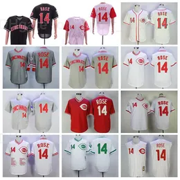 Men Retror 1969 1976 Vintage Baseball 14 Pete Rose Jersey Flexbase Cool Base Pullover Team Red White Black Grey Stitched High Quality