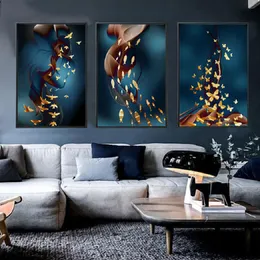 Nordic Light Luxury Gold Birds Fish Canvas Paintings Feather Wall Art Posters Decorative Wall Prints for Living Room Home Decor