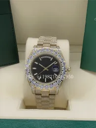 Lüks U1 Fabrika 10 Stil Full Diamond Siyah Dail Başkan Day-Date Watch 228239 228396 Safir Büyük Elmas Çerçevesi 43mm 18K Altın Erkekler Otomatik Kol saati