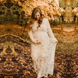 SMDPPWDBB Lato Boho Kobiety Maxi Suknia Suknia Luźna Haft Biała Koronka Długa Tunika Plażowa Suknia Maternity Fotografia Rekwizyty Y0924