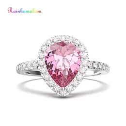 Clusterringe Rainbamabom Echt 925 Sterling Silber Birne Wassertropfen Rosa Saphir Edelstein Hochzeit Verlobungsring Feiner Schmuck Wholesa