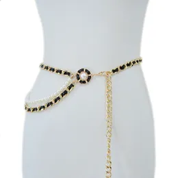 European American Waist Chain Belts Women Pu Leather Decorative Belt Tassel Pearl Skirt Waistband