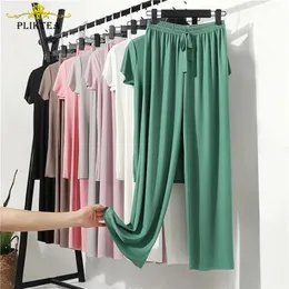 Pliktea Summer Loose Homewear Suit for Women Pajamas Pants Set Female Clothes Lady Lounge Wear 210809