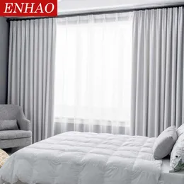 ENHAO Modern Blackout Curtain for Living Room Bedroom Window Curtain for Solid Thick Curtain Fabric Drapes Blind Custom made 210712