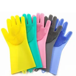 2021 Cleaning Sponge Gloves Long Bristles Reusable Silicone Brush Scrubber Gloves Heat Resistant for Dishwashing,Kitchen