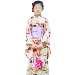 Ethnic Clothing Kimono For Girls Japanese Princess Stage Performance Kids Children Kimonos Enfant Fille With OBI Belt Bow-knot Headwear