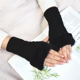 Sports Gloves Women Knitted Fingerless Faux Fur Hand Warmer Winter High Quality Arm Crochet Wool Mittens