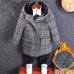 Young Boys Parka lungo Cappotti di lana con cappuccio Inverno Abbigliamento scozzese per bambini Giacca per bambini Abiti Outwear per 6 8 9 10 anni 211011