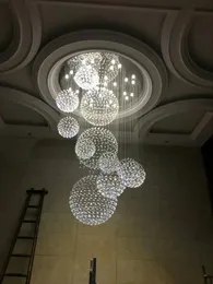 Modern K9 kristal avize merdiven için 11 adet büyük kristal top led lamba spiral tasarım oturma odası aydınlatma armatürleri