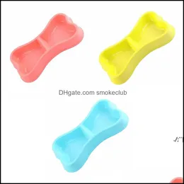 Other Pet Supplies Home & Garden Cute Bone Shape Dog Cat Puppy Food Travel Feeding Feeder Dogs Water Dish Double Bowl Plastic Colorf Sea Way