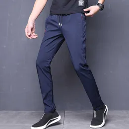 Summer Pants Mens Skinny Stretch Korean Casual Slacks Slim Fit Chino Elastic Waist Jogger Dress Trousers Male Black Blue X0615