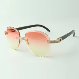 Squisiti occhiali da sole classici a doppia fila con diamanti 3524027, occhiali con aste in corno di bufalo testurizzato nero naturale, misura: 18-140 mm