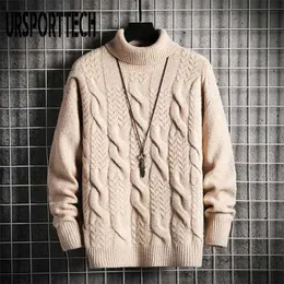 URSPORTTECH Dolcevita da uomo in lana lavorato a maglia pullover maglione maschile oversize dolcevita modello intrecciato uomo maglione pullover 211221