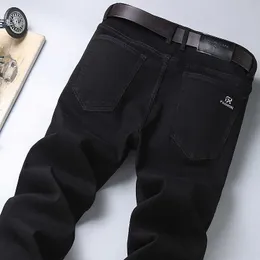 Jesień Czysta Czarna Biznes Jeans Classic Style Regular Fit Stretch Dżinsowe Spodnie Moda Casual Spodnie marki 210622