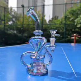 9-calowy 22cm Rainbow Metalic Przyciemniany Haisah Szkło Bong Recycler Water Rury 14mm Bubbler