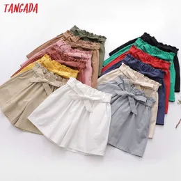 Tangadaの女性の女性夏の綿のショートパンツスラッシュ段階のウエストポケットの女性レトロな基本的なカジュアルショーツパンタロン4a3 210609