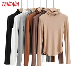 Tangada Kobiety Moda Solid Crop Turtleneck Sweter Dzianiny Jumper Duże Strutujące Slim Pulowers Chic Topy 4P25 210922